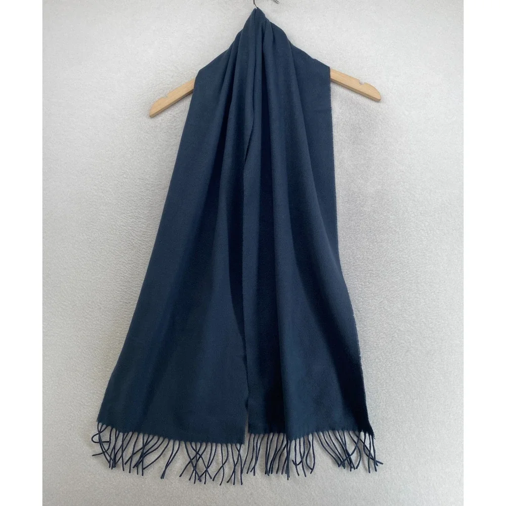 CASHMINK LORD & TAYLOR Scarf Unisex Flannel Fringed Wrap Rectangle Blue 11x66
